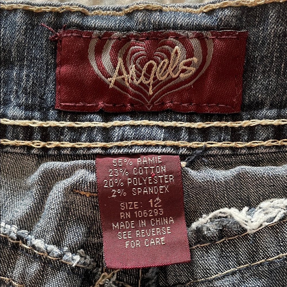 Angels Dark Blue Denim Shorts with Contrast stitching and fold-over hem, size 12 - Picture 4 of 10